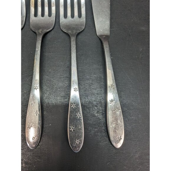All American Stainless By Oneida Starburst Pattern 4 Salad Fork 1 Spreader - Picture 4 of 8